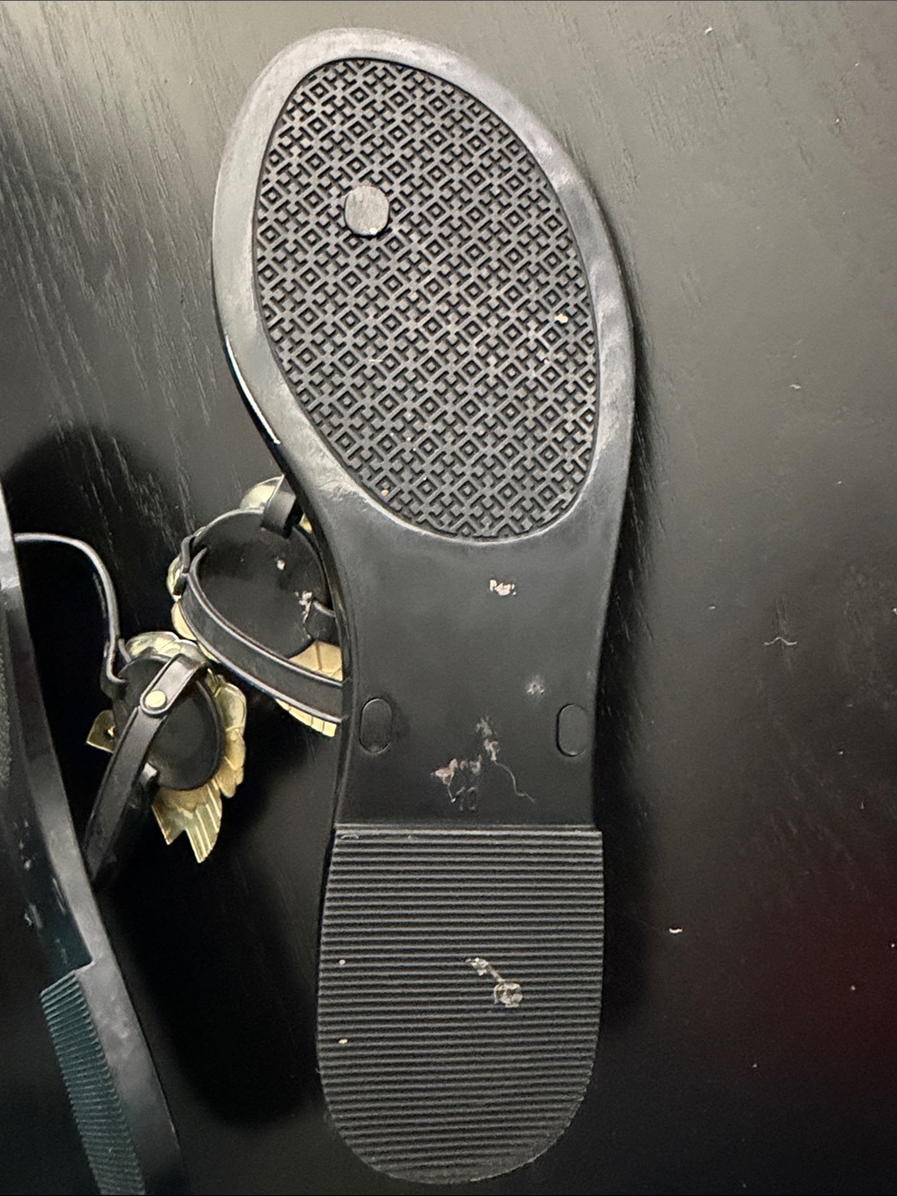 Tory Burch - Black Jelly Thong Sandals with Gold Floral Accents - Picture 5 of 5